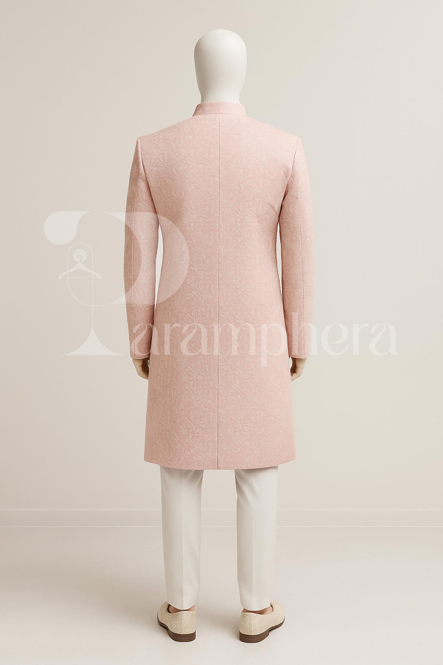 Pastel Pink Embroidered Sherwani for Men | Indian Wedding Groom Wear | Formal Ethnic Sherwani with Churidar Pants