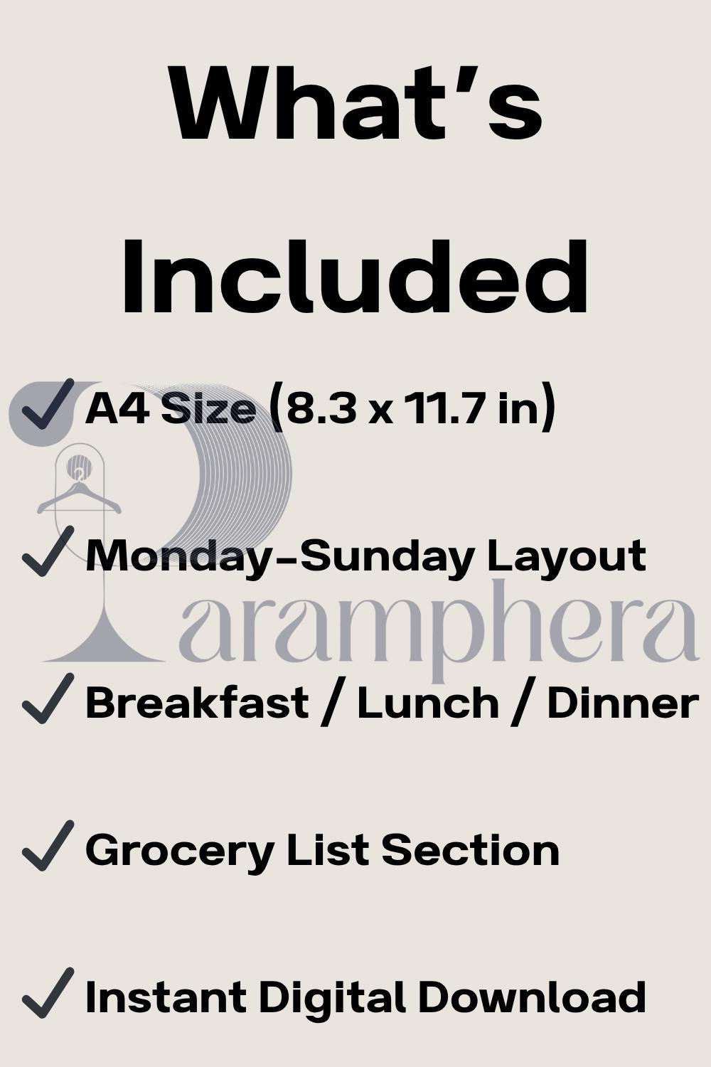 Weekly Meal Planner Printable – A4 PDF | Kitchen Meal Organizer, Weekly Menu Plan, Grocery List, Instant Download