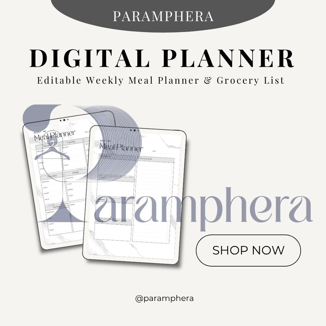 Editable Weekly Meal Planner & Grocery List | Printable PDF nd Canva Template | Kitchen Organization, Healthy Eating Tracker