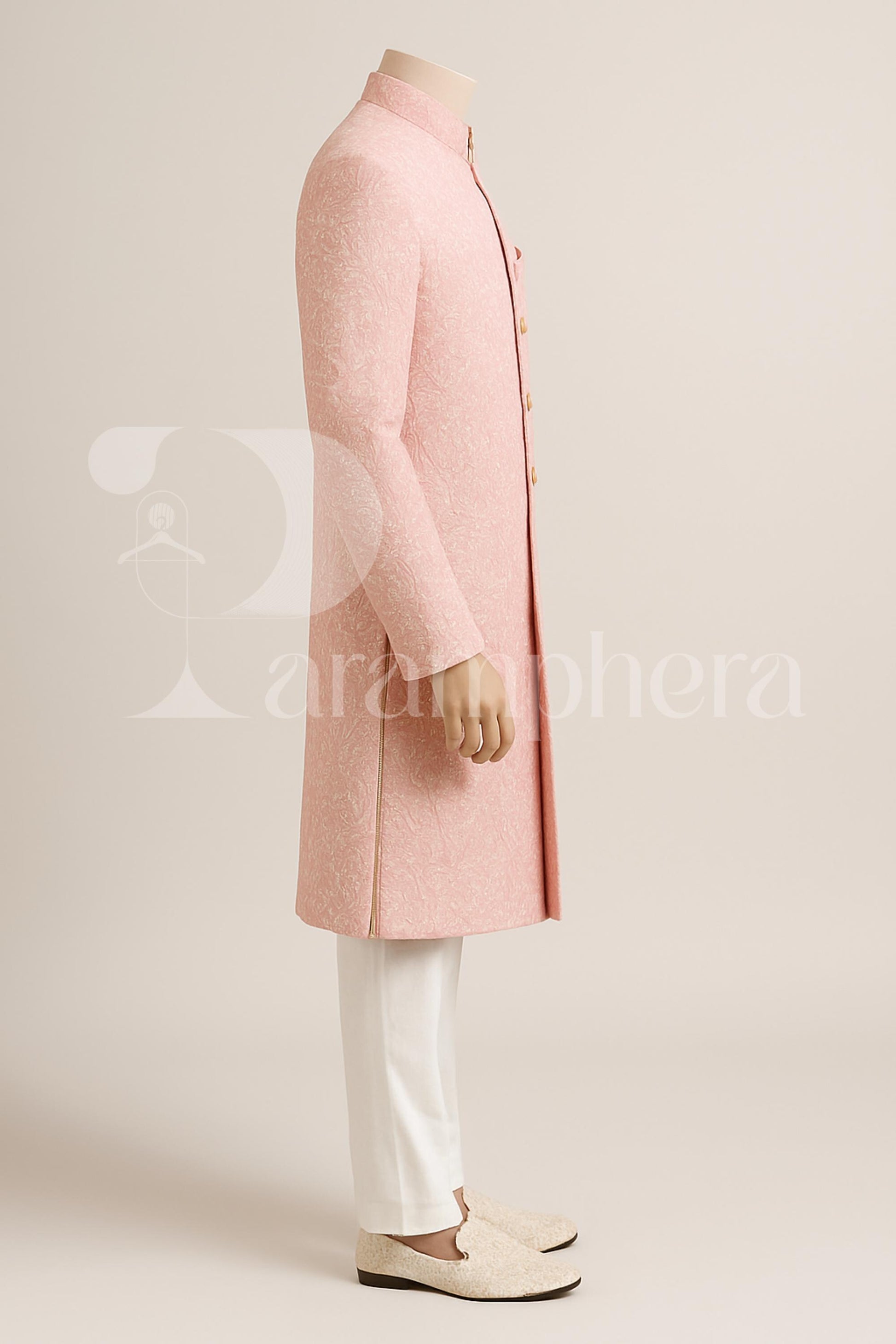 Pastel Pink Embroidered Sherwani for Men | Indian Wedding Groom Wear | Formal Ethnic Sherwani with Churidar Pants