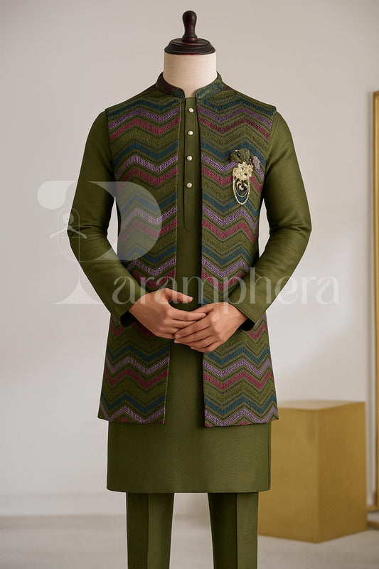 Designer Kurta Pajama with Embroidered Nehru Jacket | Indian Ethnic Set for Men | Wedding, Reception & Festive Wear
