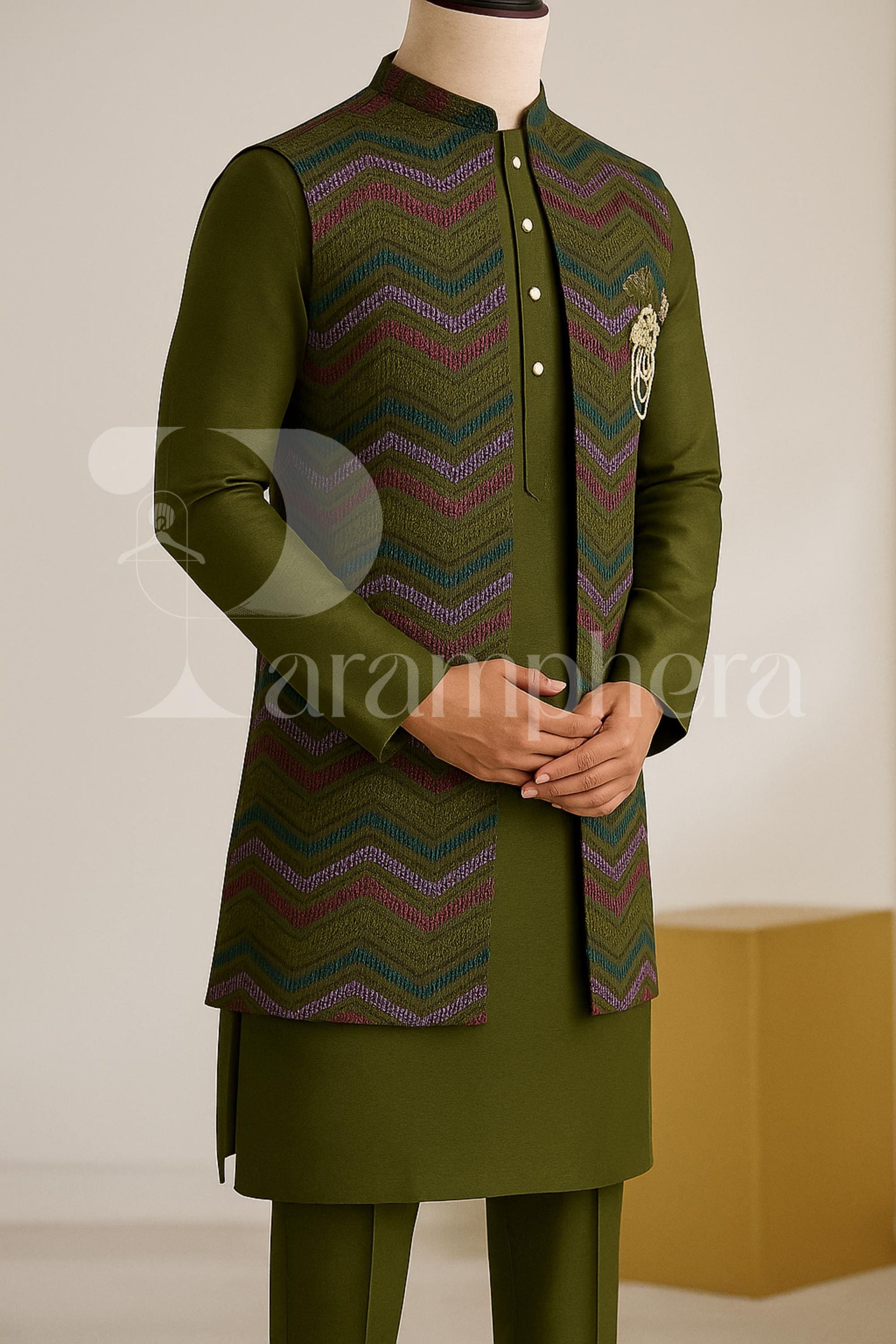 Designer Kurta Pajama with Embroidered Nehru Jacket | Indian Ethnic Set for Men | Wedding, Reception & Festive Wear