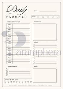 Daily Productivity Planner A4 – Minimalist Printable PDF, Schedule + Mood + Water Tracker, Instant Download