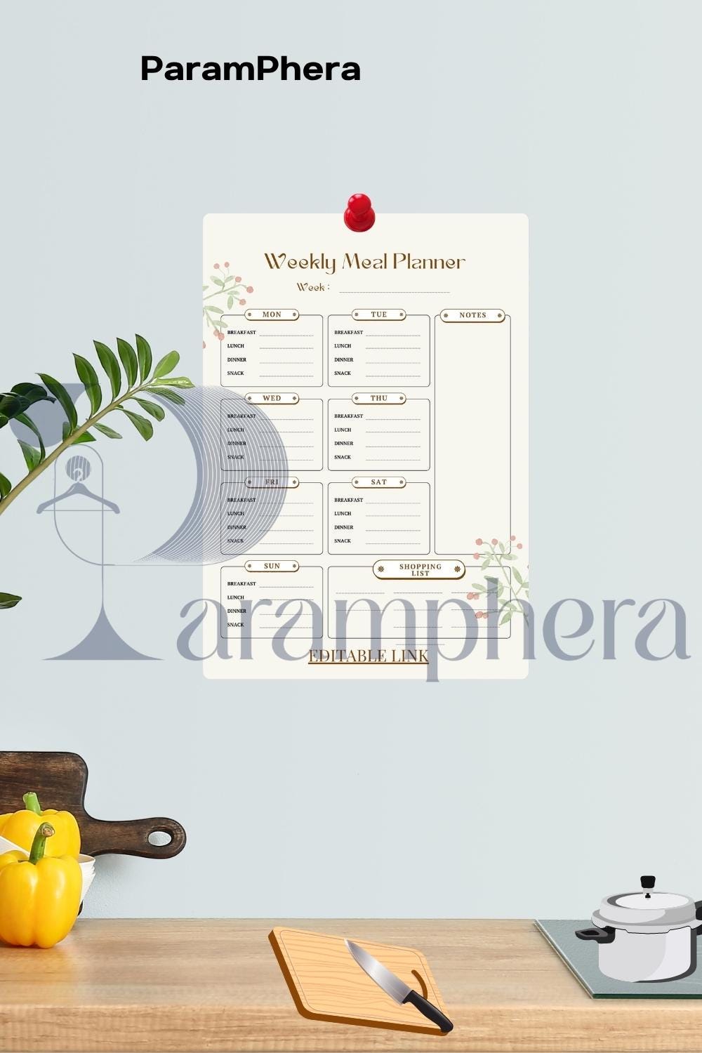 Weekly Meal Planner Printable – A4 PDF | Kitchen Meal Organizer, Weekly Menu Plan, Grocery List, Instant Download