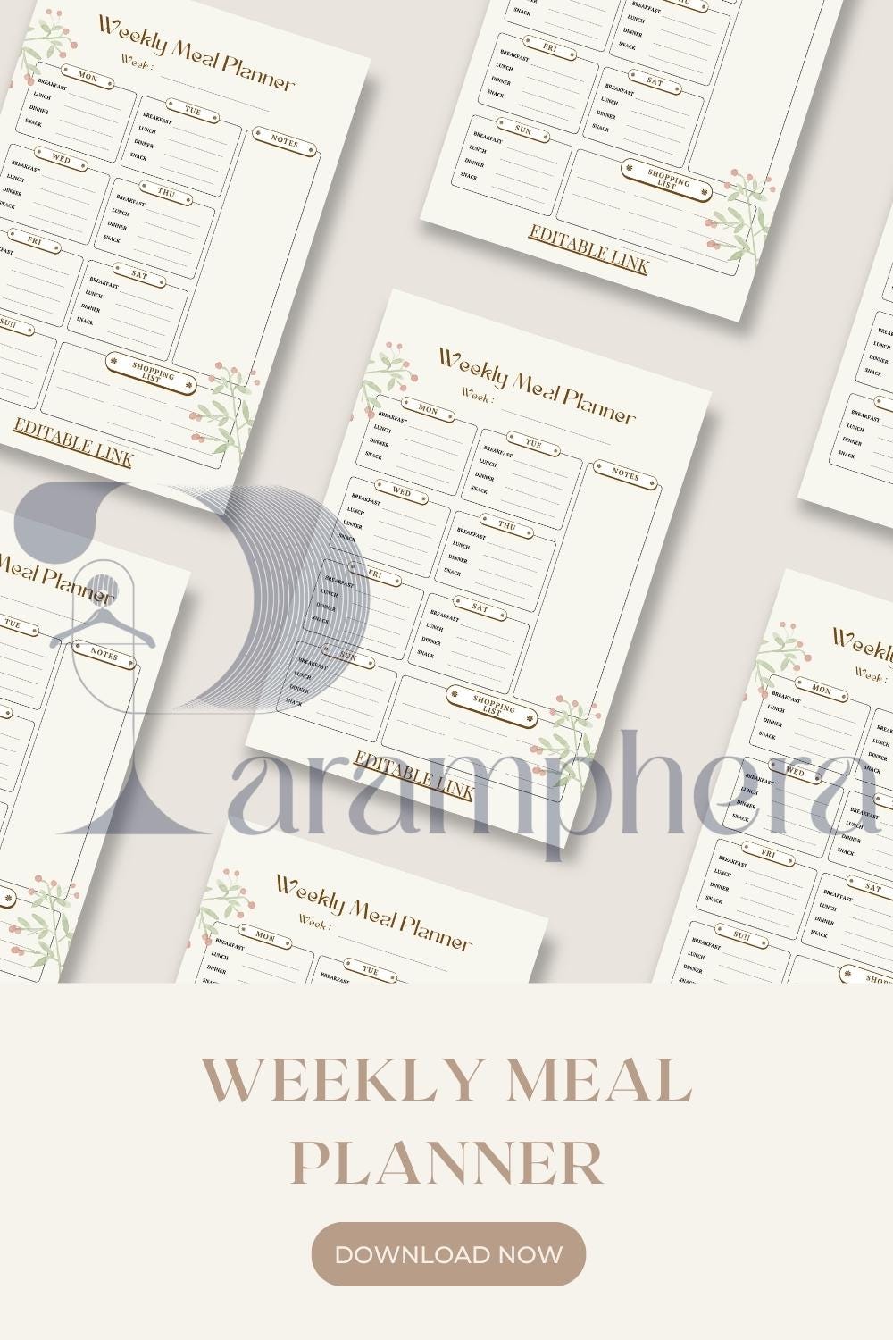 Weekly Meal Planner Printable – A4 PDF | Kitchen Meal Organizer, Weekly Menu Plan, Grocery List, Instant Download