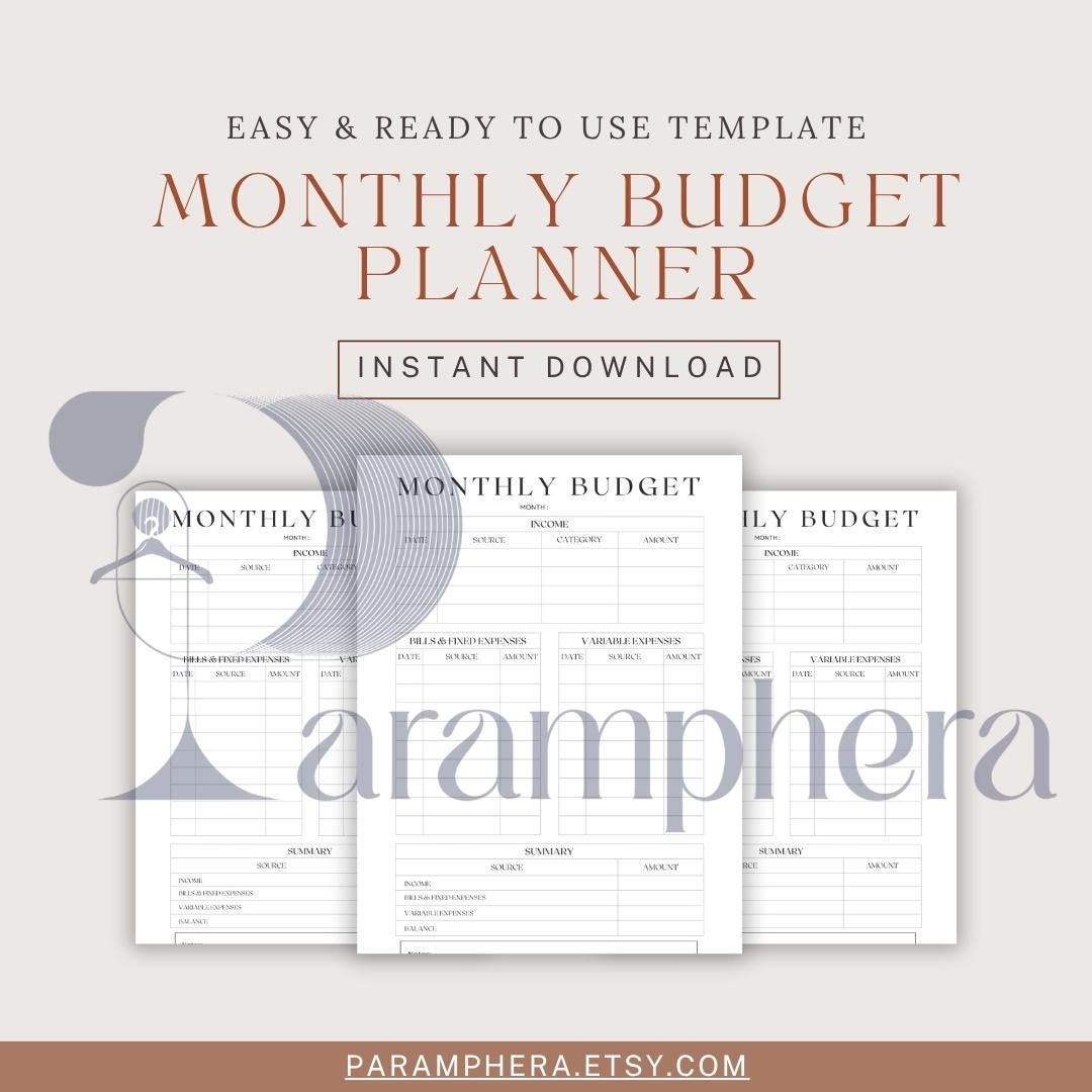 Monthly Budget Planner Printable A4 US Letter PDF | Income Expense Tracker Money Management Instant Download