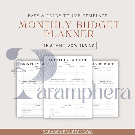 Monthly Budget Planner Printable A4 US Letter PDF | Income Expense Tracker Money Management Instant Download