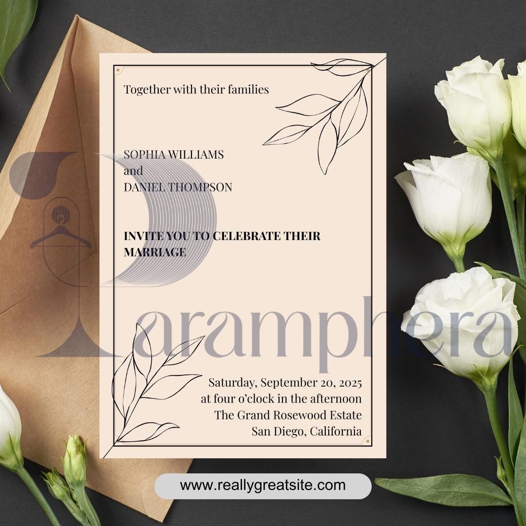 Editable Wedding Invitation Suite Canva Template | Minimalist Wedding Invite, RSVP, Details & Thank You Card
