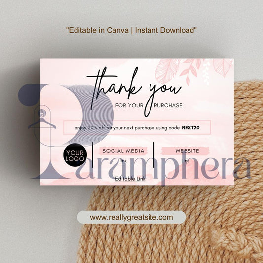 Minimalist Business Thank You Card Template | Editable Canva Thank You Insert | Small Business Packaging Card | Instant Download