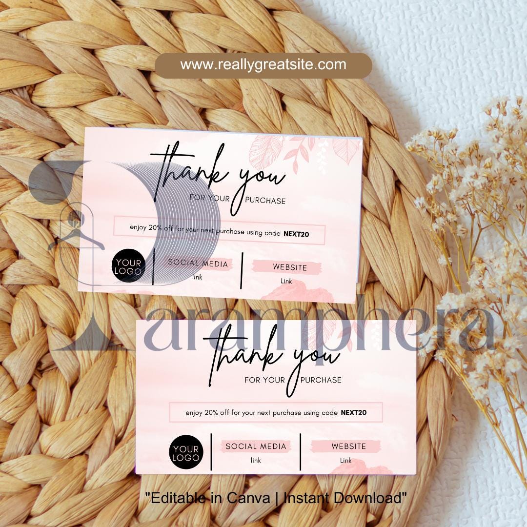 Minimalist Business Thank You Card Template | Editable Canva Thank You Insert | Small Business Packaging Card | Instant Download