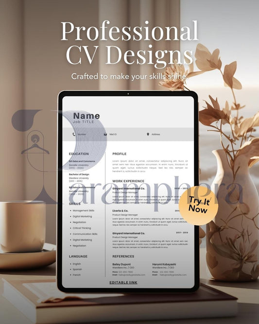 Modern Resume Template | Professional CV Template for Job Application | Editable Canva Resume | Cover Letter | Digital Download