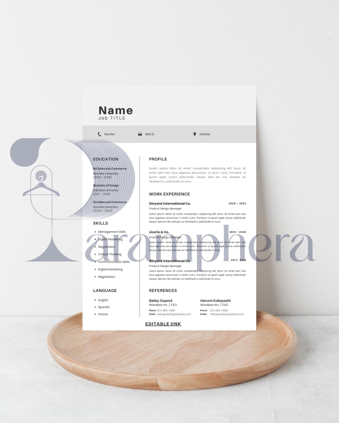 Modern Resume Template | Professional CV Template for Job Application | Editable Canva Resume | Cover Letter | Digital Download