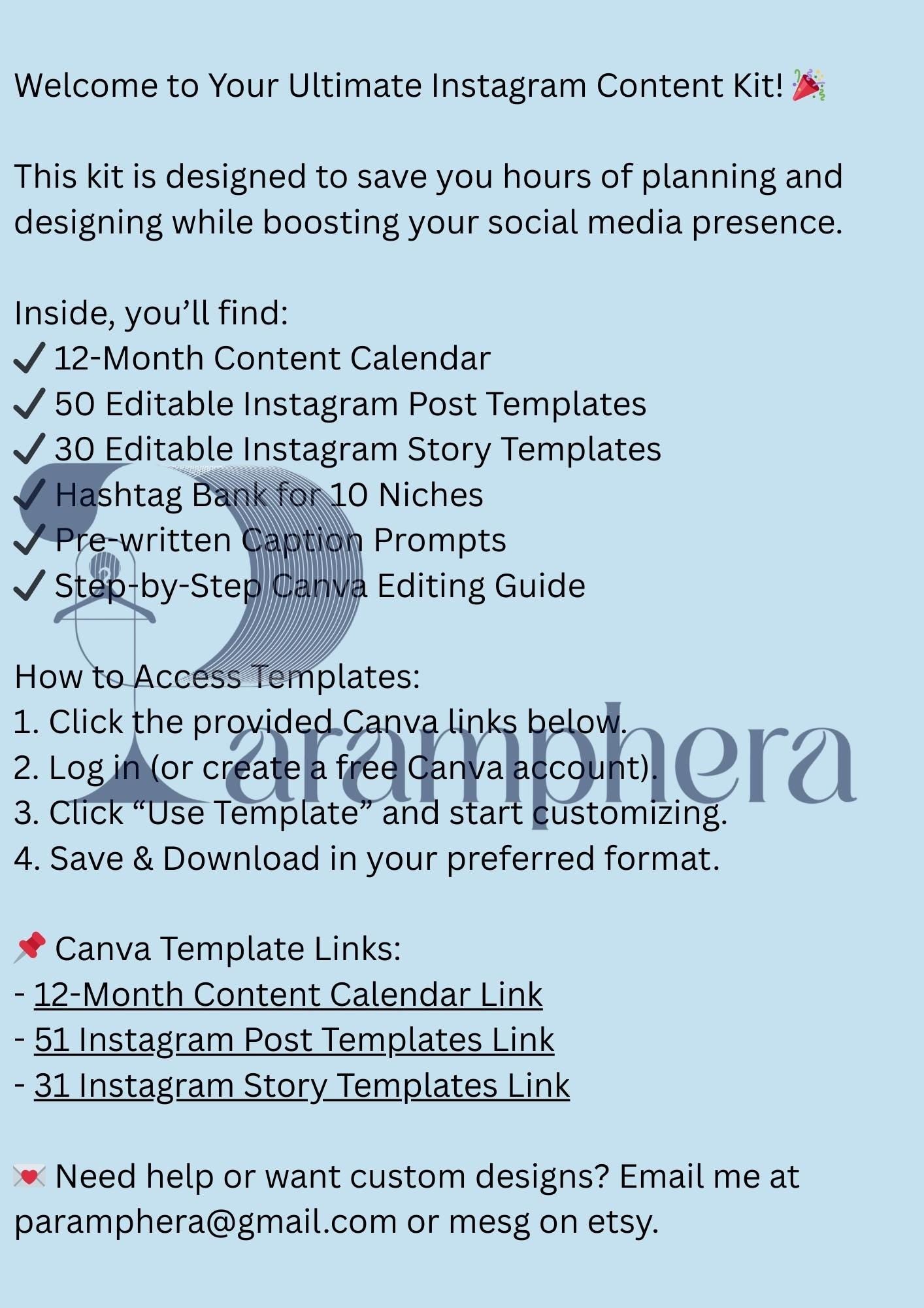 Social Media Content Creator Kit | Canva Templates, Content Calendar, Instagram Posts, Stories, Hashtags, Captions | Editable & Printable