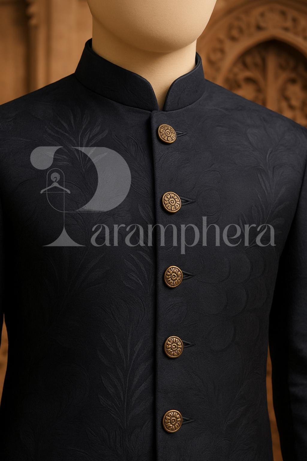 Men’s Dark Blue Indo Western Sherwani | Floral Jacquard Ethnic Long Coat | Indian Wedding Groom Outfit for Reception, Sangeet