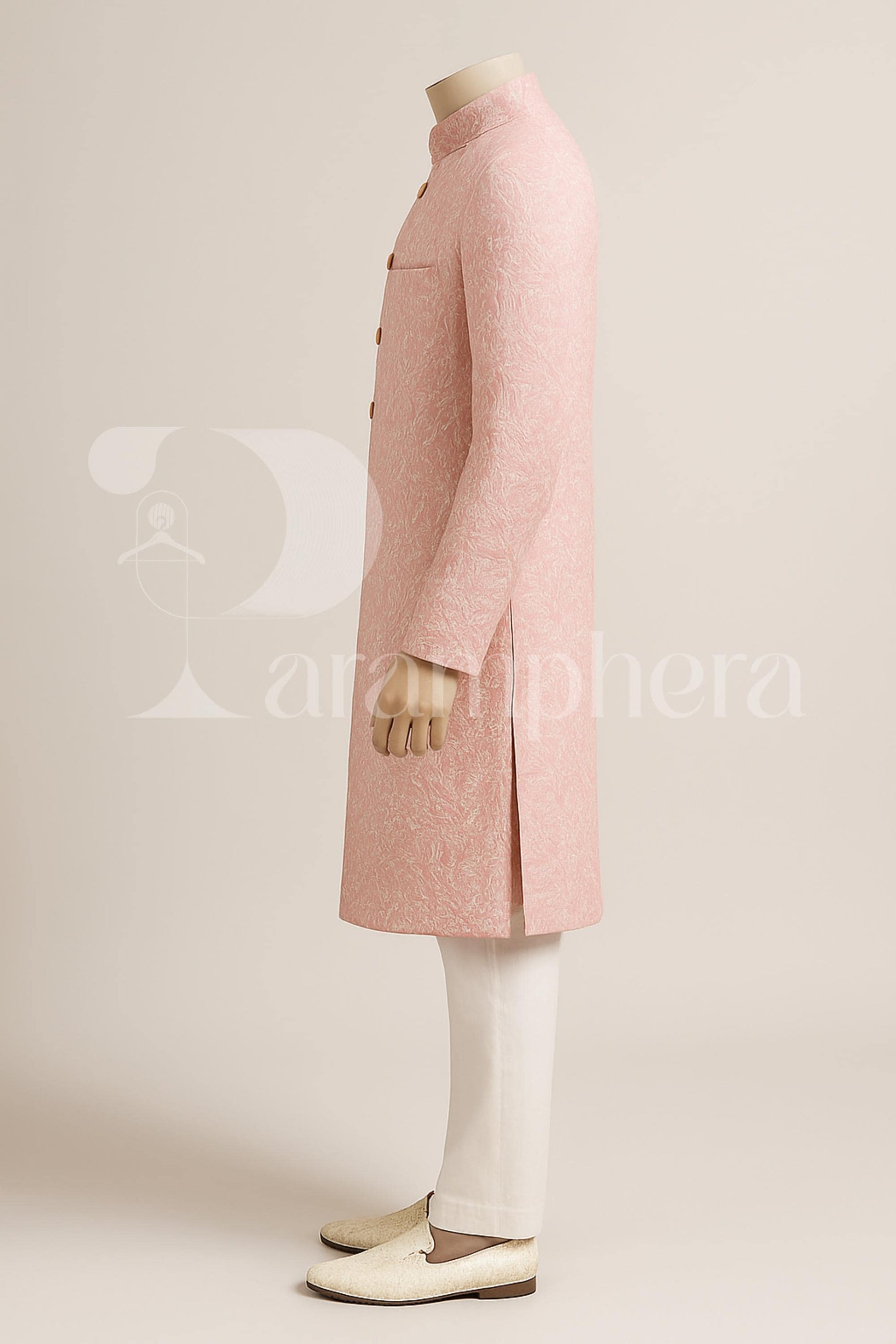 Pastel Pink Embroidered Sherwani for Men | Indian Wedding Groom Wear | Formal Ethnic Sherwani with Churidar Pants