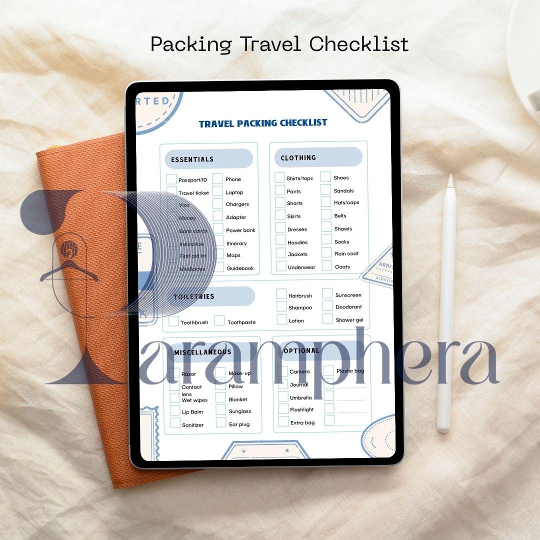 Travel & Packing Checklist, Printable PDF, Vacation Planner, Trip Organizer, Instant Download