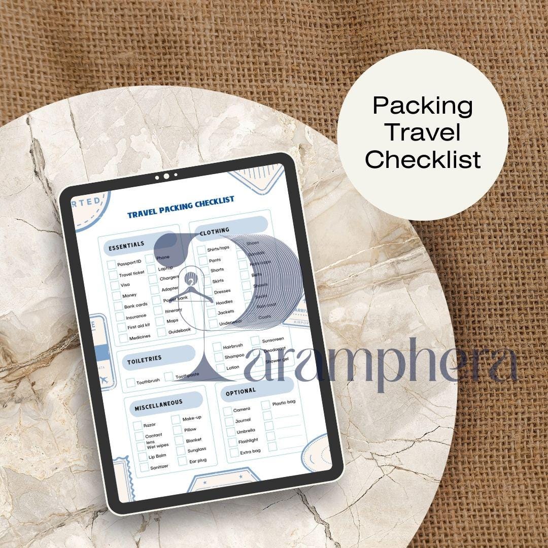 Travel & Packing Checklist, Printable PDF, Vacation Planner, Trip Organizer, Instant Download