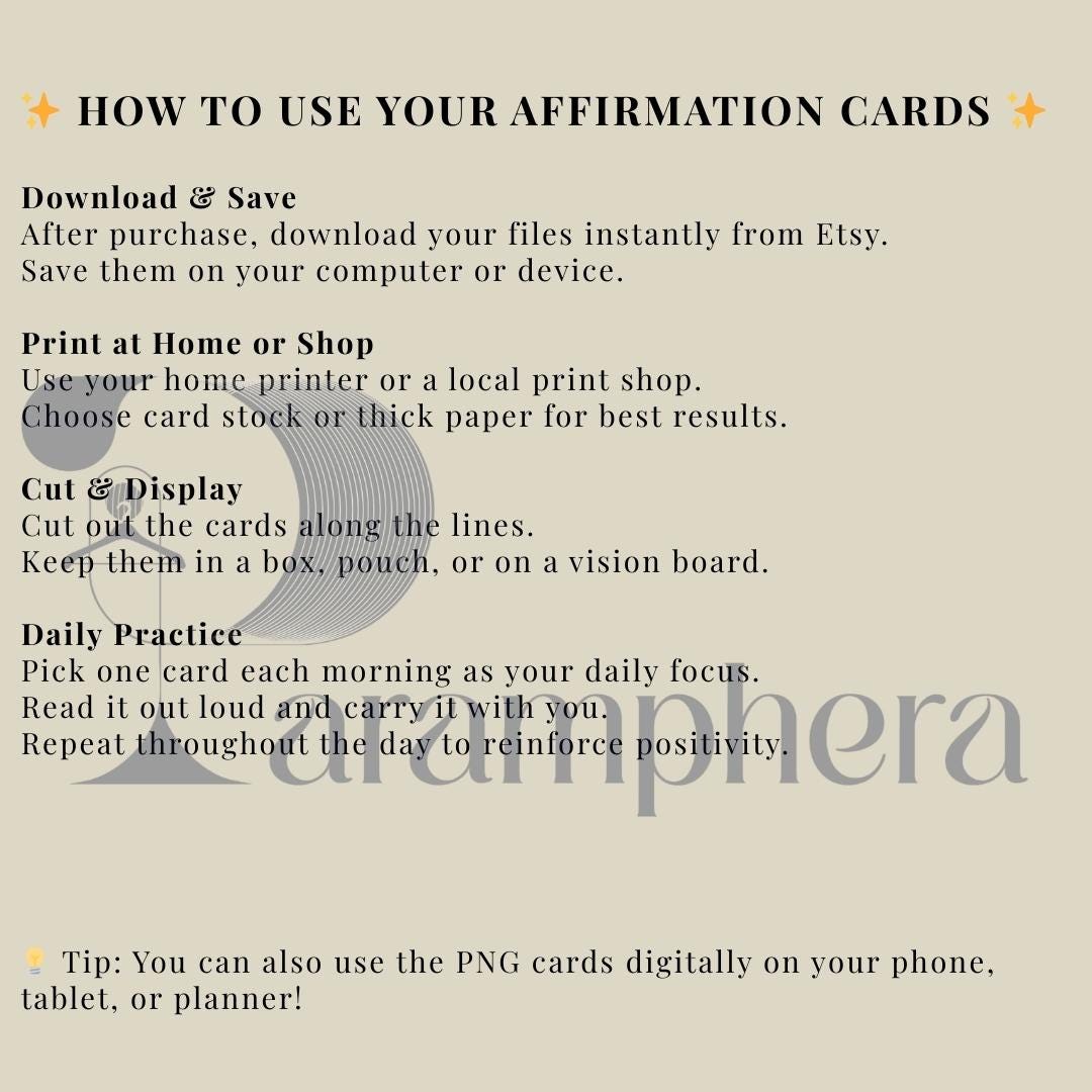Printable Affirmation Cards | 52 Minimalist Self Care Quote Cards | Motivational Cards | Digital Download.