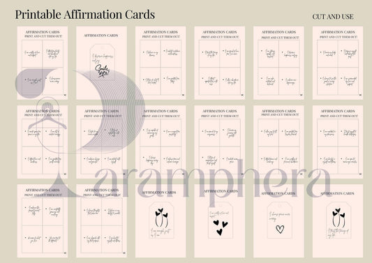 Printable Affirmation Cards | 52 Minimalist Self Care Quote Cards | Motivational Cards | Digital Download.