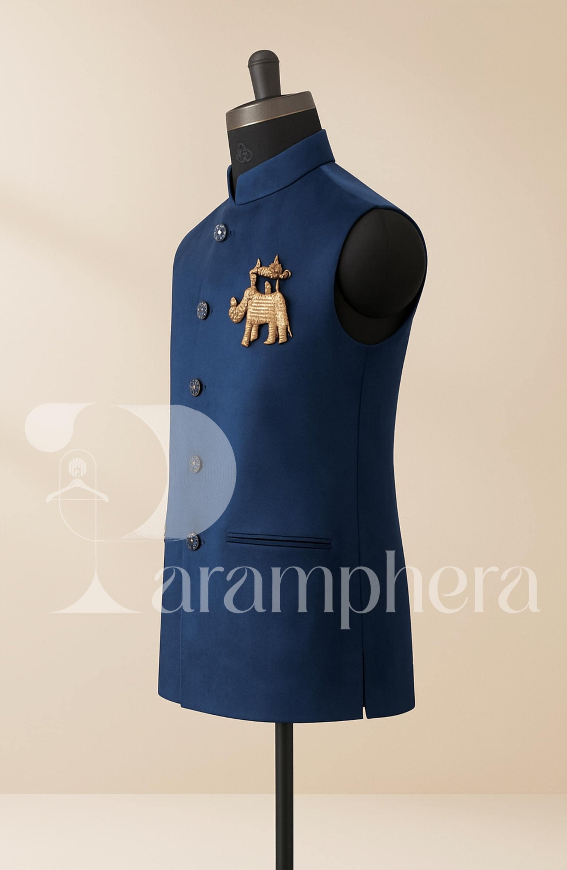 Royal Blue Velvet Nehru Jacket | Indian Modi Vest with Zardozi Elephant Embroidery | Men’s Wedding & Festive Ethnic Wear