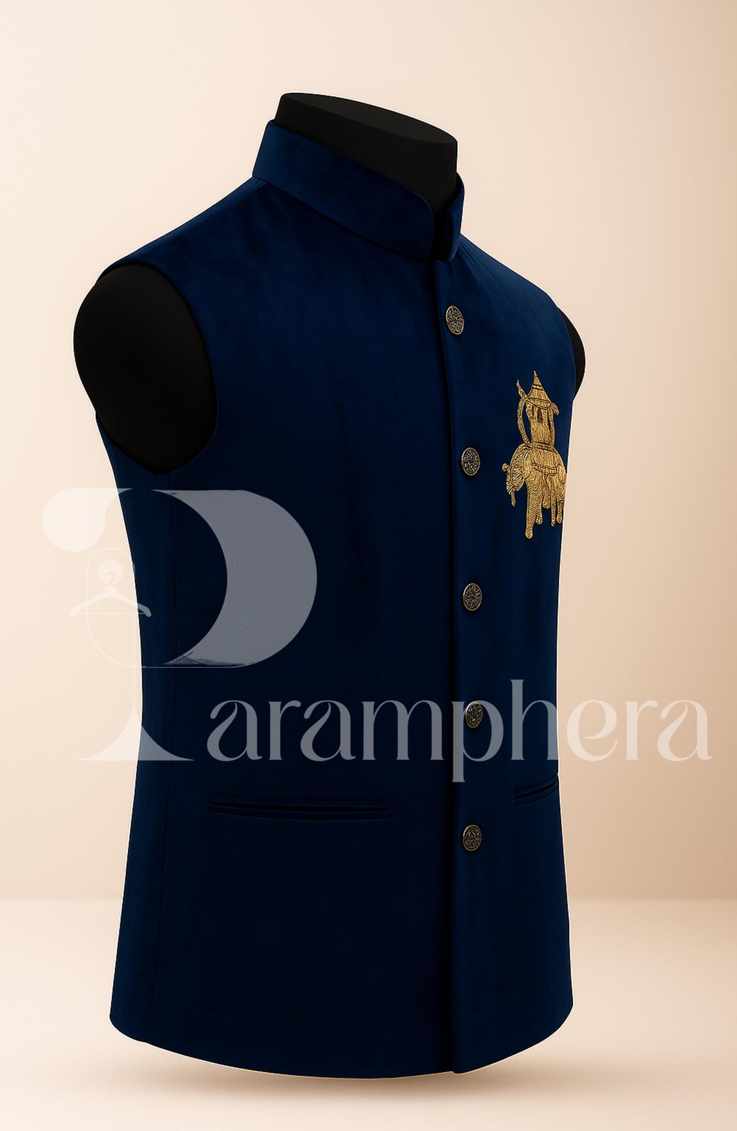 Royal Blue Velvet Nehru Jacket | Indian Modi Vest with Zardozi Elephant Embroidery | Men’s Wedding & Festive Ethnic Wear