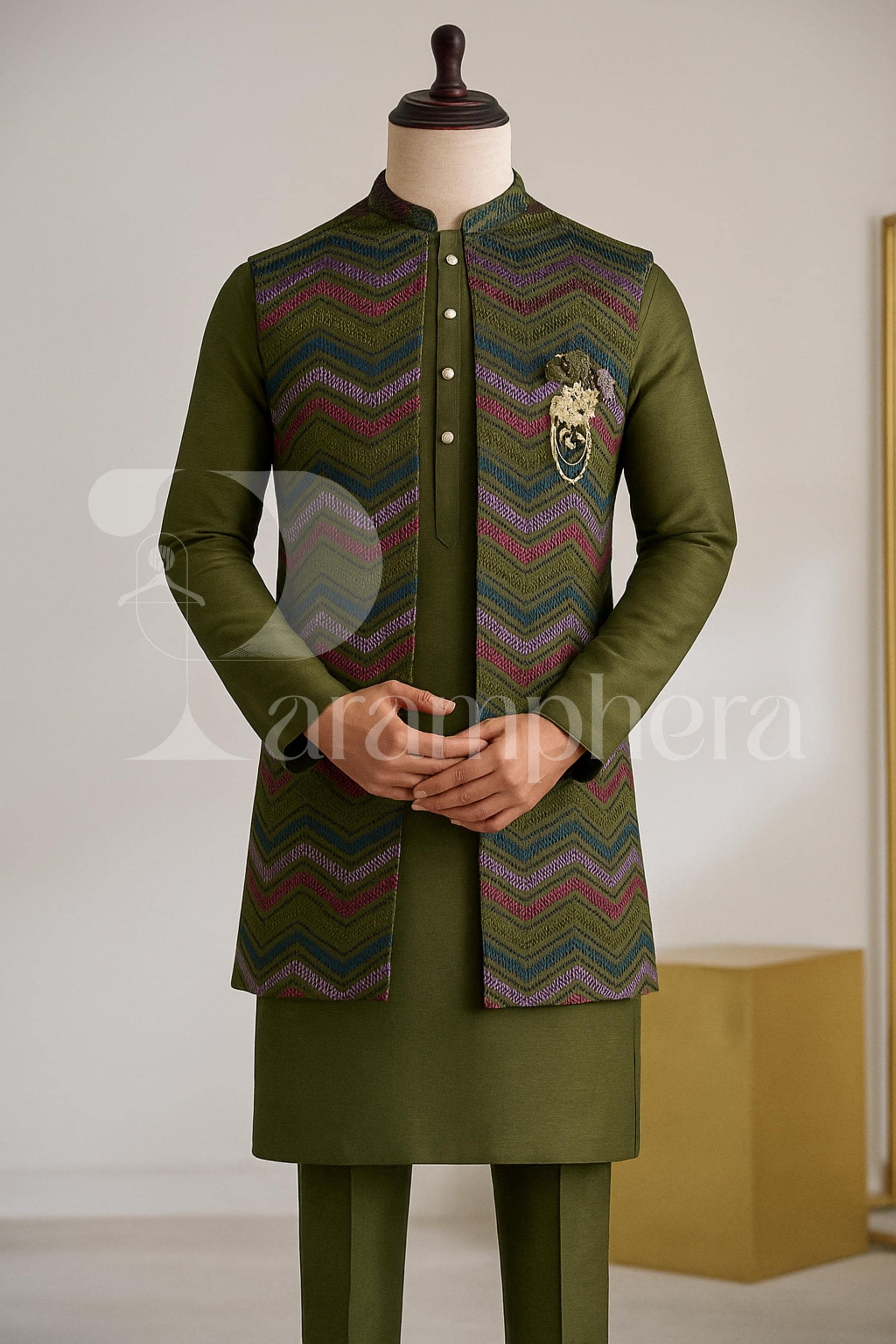 Designer Kurta Pajama with Embroidered Nehru Jacket | Indian Ethnic Set for Men | Wedding, Reception & Festive Wear