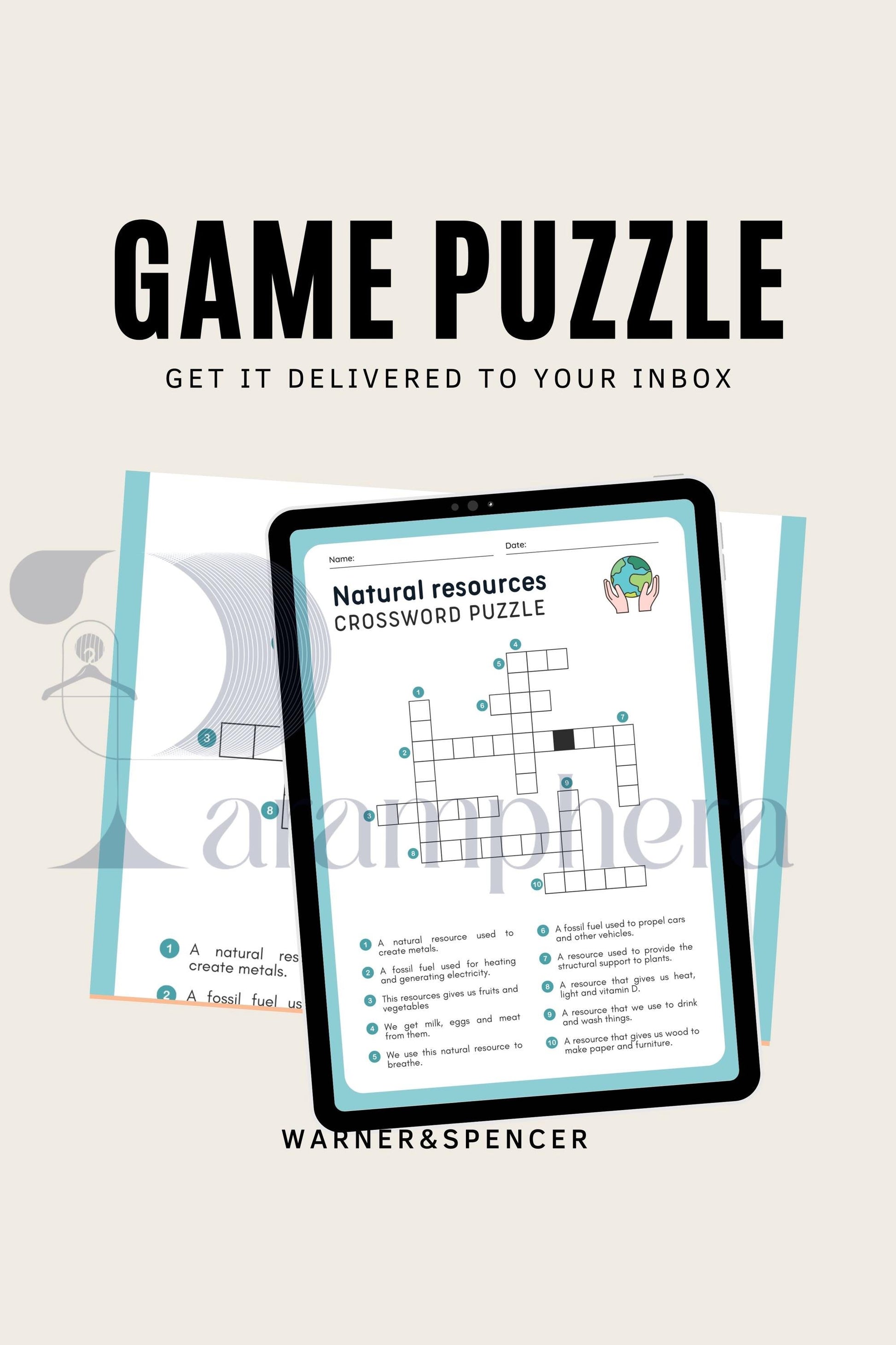 Printable Crossword Puzzle for Kids | Escape Room Riddles | Birthday Party Game | Educational Puzzle PDF Download