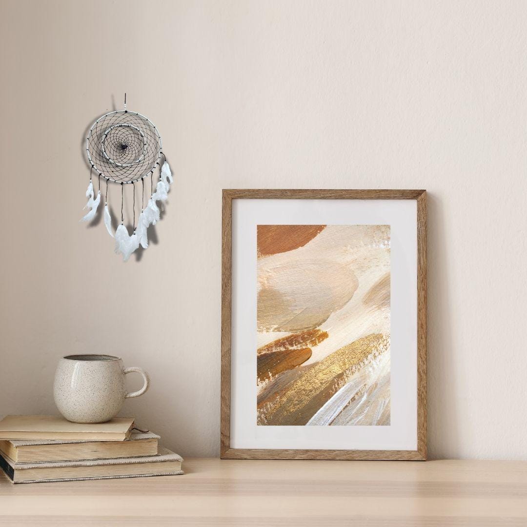 Handmade White Feather Dreamcatcher Wall Hanging | Boho Bedroom & Home Decor | Large Dream Catcher Gift for Positive Energy.