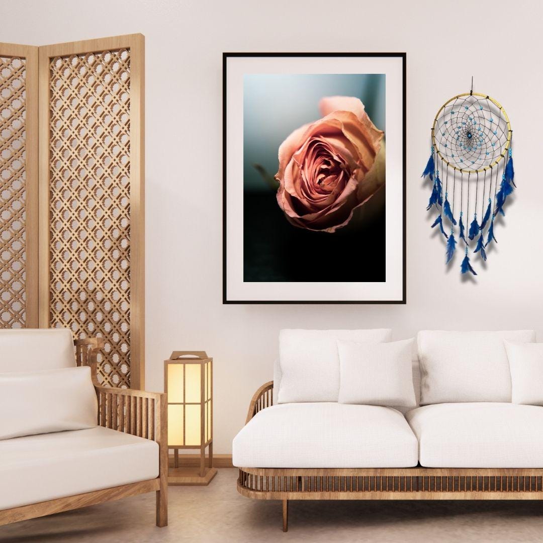 Blue Gold Handmade Dreamcatcher – Boho Wall Hanging Decor, Feather Dream Catcher for Bedroom, Nursery, Meditation & Gifts