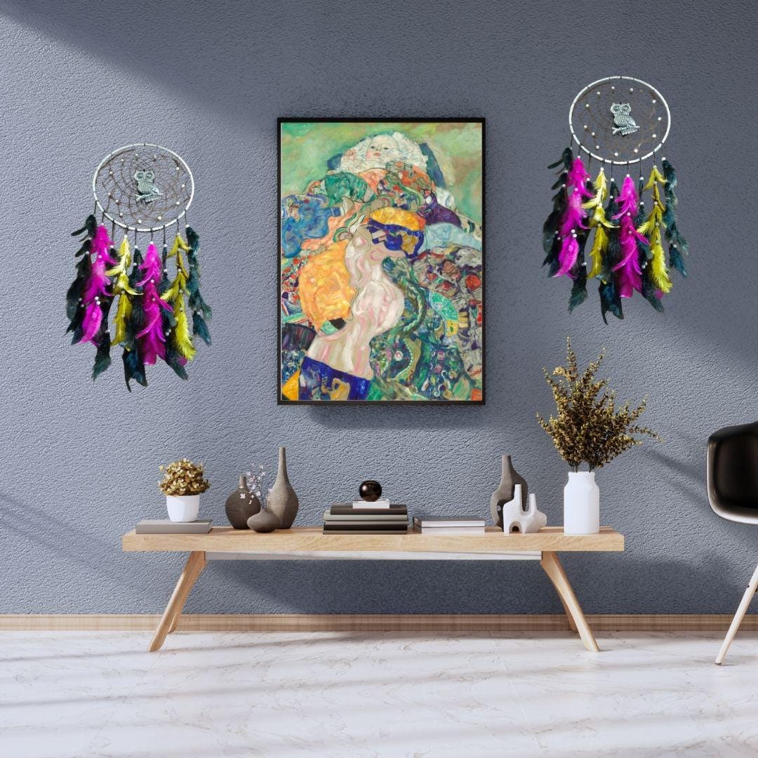 Set of 5 Handmade Owl Dreamcatchers with Feathers | Boho Wall Hanging Decor | Dream Catcher Gift for Home & Bedroom Decoration