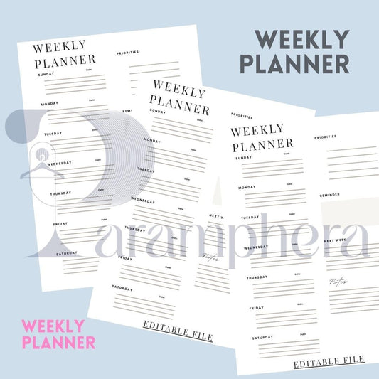 Weekly Planner A4 – Printable Minimal PDF, Habit + Task + Mood Tracker, Instant Download