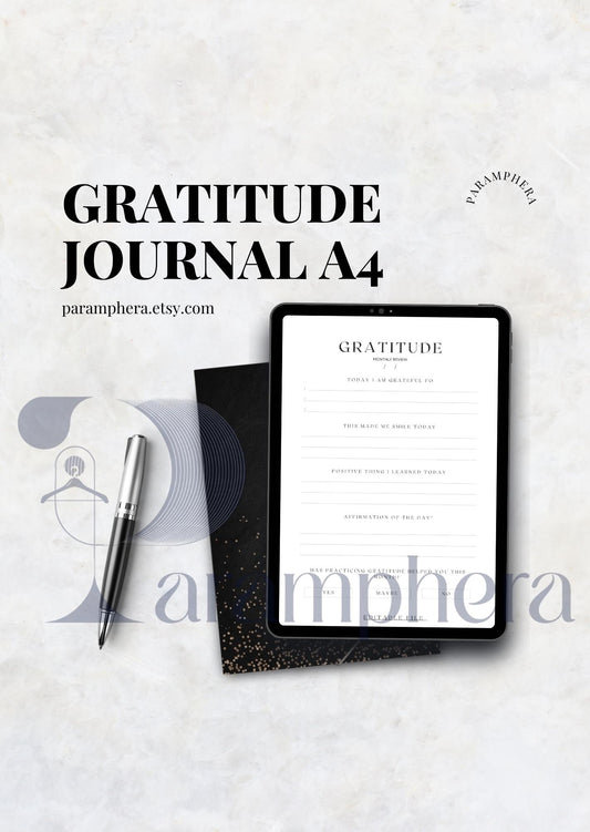Gratitude Journal Printable – A4 Guided Daily Prompts PDF, Mindfulness & Reflection Journal, Self Care Download