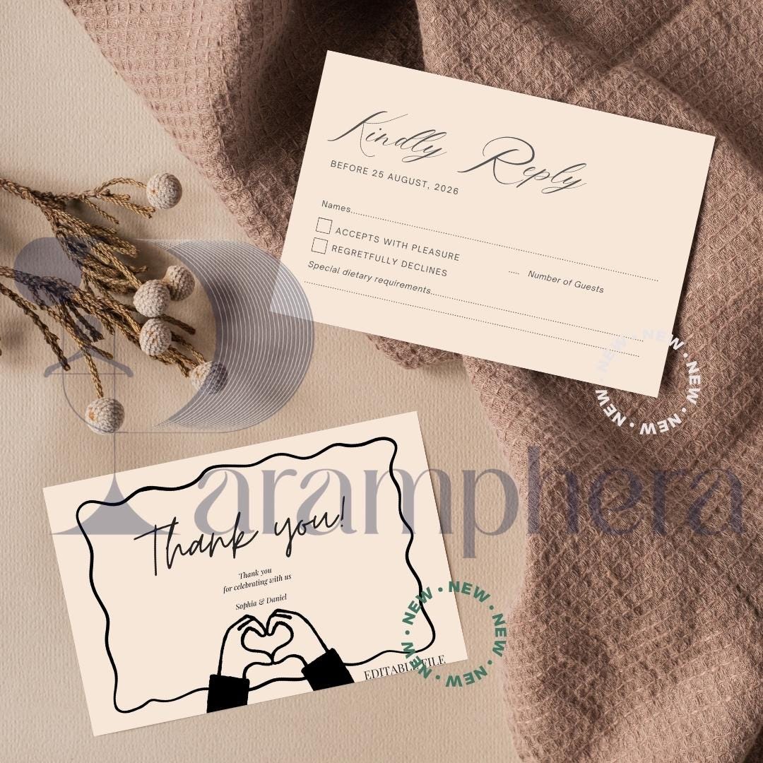 Editable Wedding Invitation Suite Canva Template | Minimalist Wedding Invite, RSVP, Details & Thank You Card