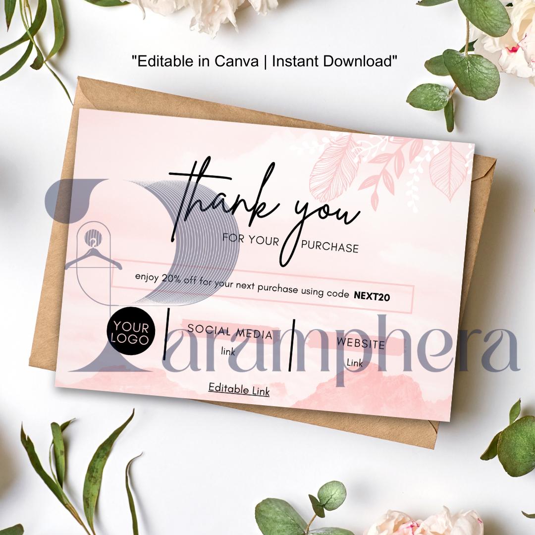 Minimalist Business Thank You Card Template | Editable Canva Thank You Insert | Small Business Packaging Card | Instant Download
