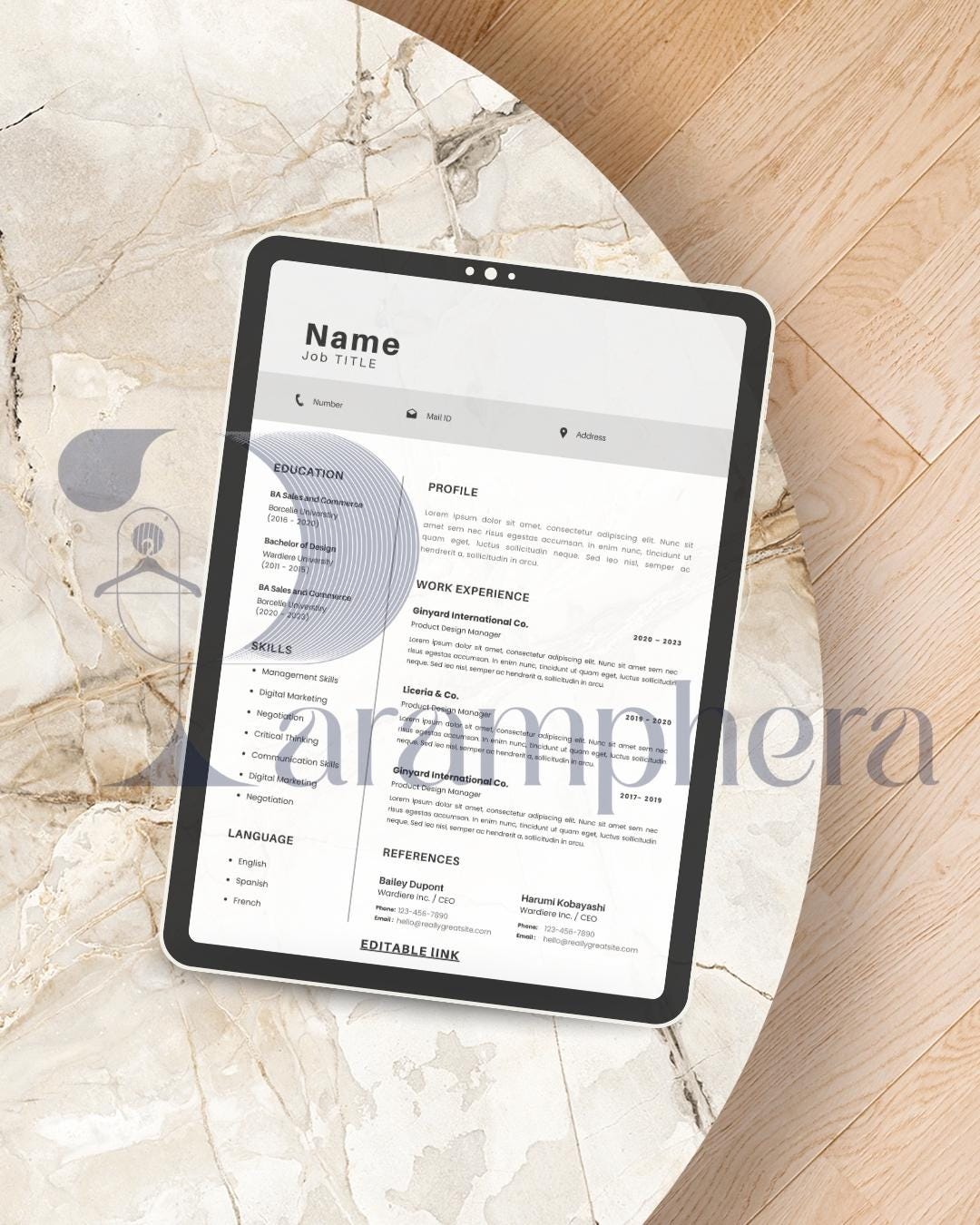 Modern Resume Template | Professional CV Template for Job Application | Editable Canva Resume | Cover Letter | Digital Download