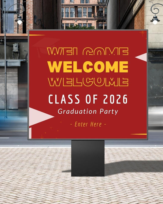 Editable Graduation Welcome Sign Template | Class of 2025 Party Printable | Modern Gold Graduation Poster Canva Template | Instant Download
