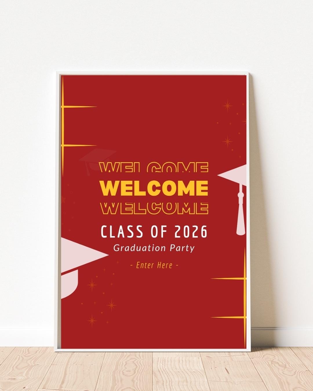 Editable Graduation Welcome Sign Template | Class of 2025 Party Printable | Modern Gold Graduation Poster Canva Template | Instant Download