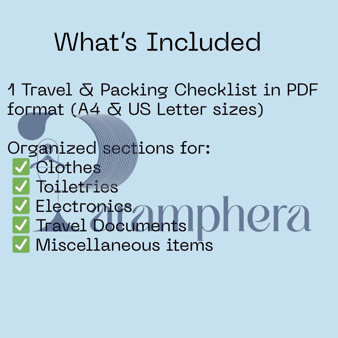 Travel & Packing Checklist, Printable PDF, Vacation Planner, Trip Organizer, Instant Download