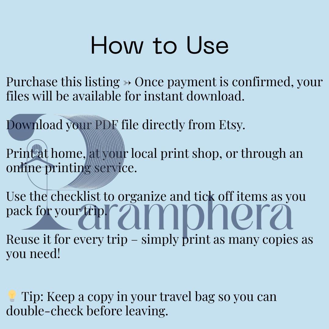 Travel & Packing Checklist, Printable PDF, Vacation Planner, Trip Organizer, Instant Download