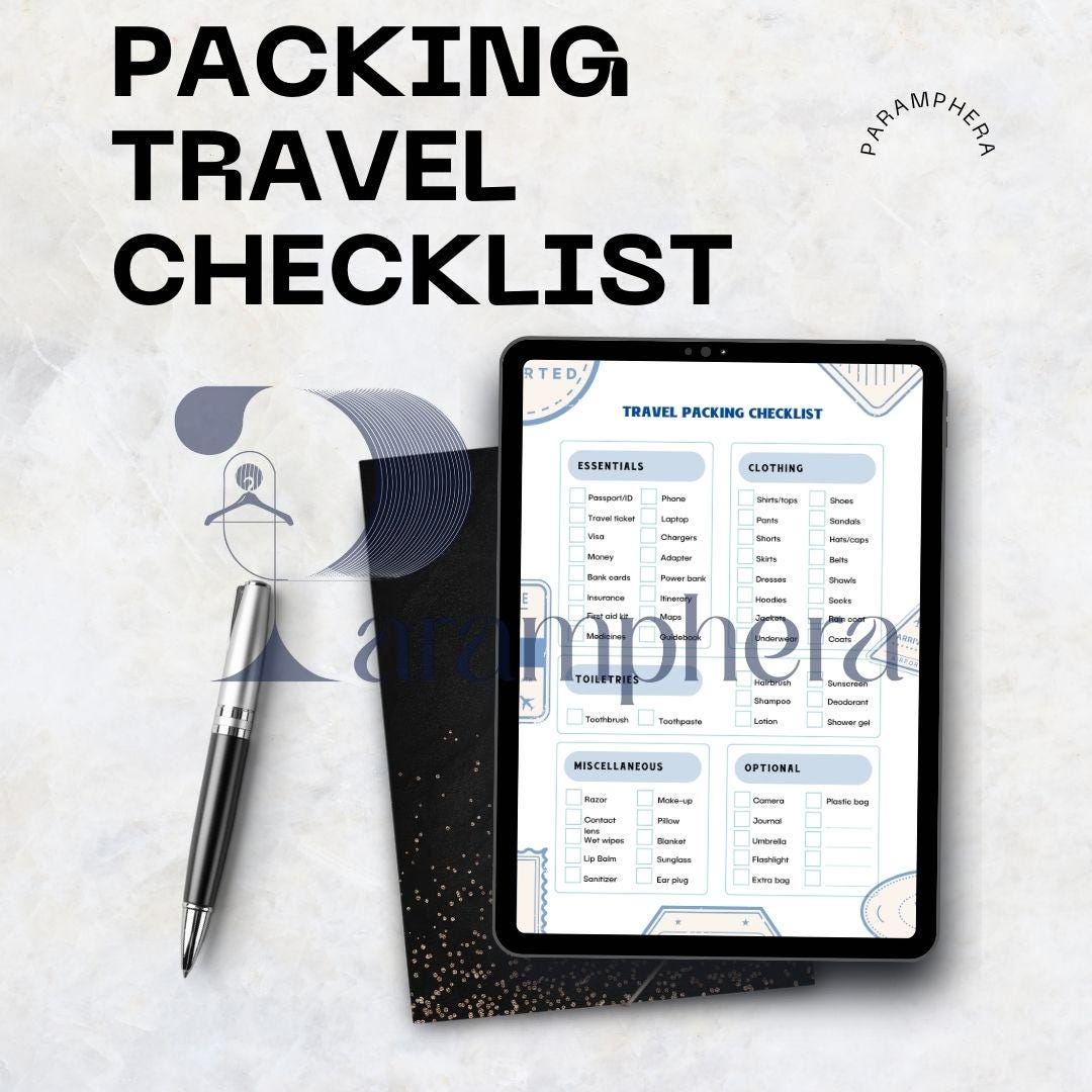 Travel & Packing Checklist, Printable PDF, Vacation Planner, Trip Organizer, Instant Download