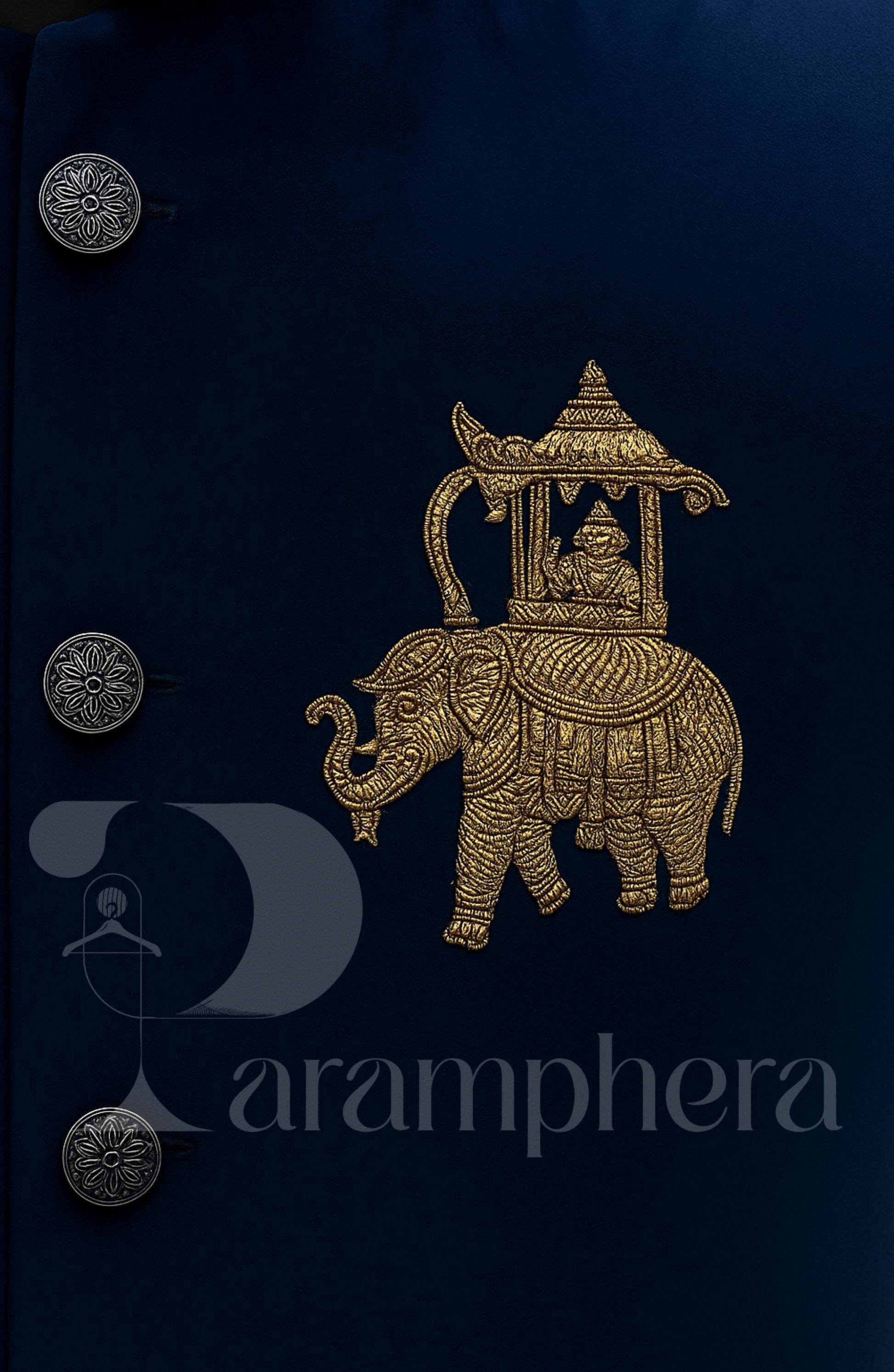 Royal Blue Velvet Nehru Jacket | Indian Modi Vest with Zardozi Elephant Embroidery | Men’s Wedding & Festive Ethnic Wear