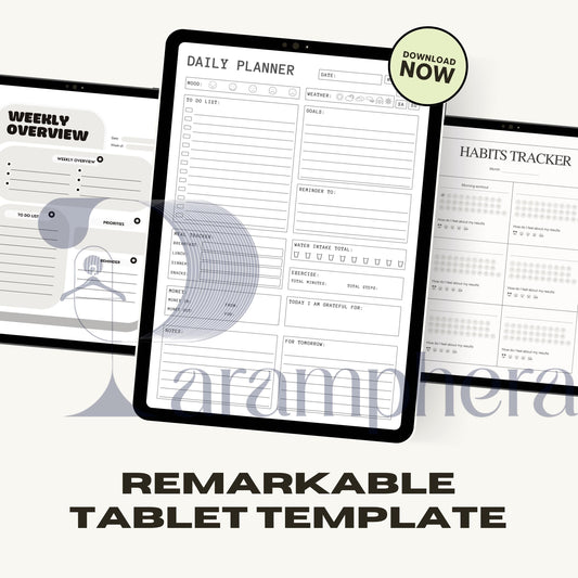Minimalist reMarkable Planner Templates | Digital Notebook Pages | Daily, Weekly, Habit Tracker, Notes PDF for reMarkable Tablet