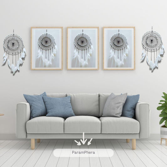 Handmade White Feather Dreamcatcher Wall Hanging | Boho Bedroom & Home Decor | Large Dream Catcher Gift for Positive Energy.