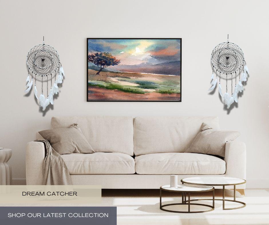 Handmade White Feather Dreamcatcher Wall Hanging | Boho Bedroom & Home Decor | Large Dream Catcher Gift for Positive Energy.