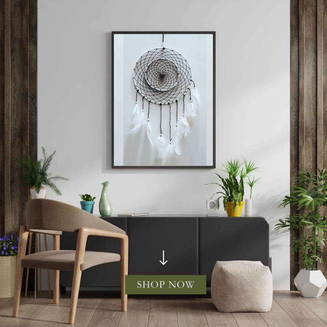 Handmade White Feather Dreamcatcher Wall Hanging | Boho Bedroom & Home Decor | Large Dream Catcher Gift for Positive Energy.