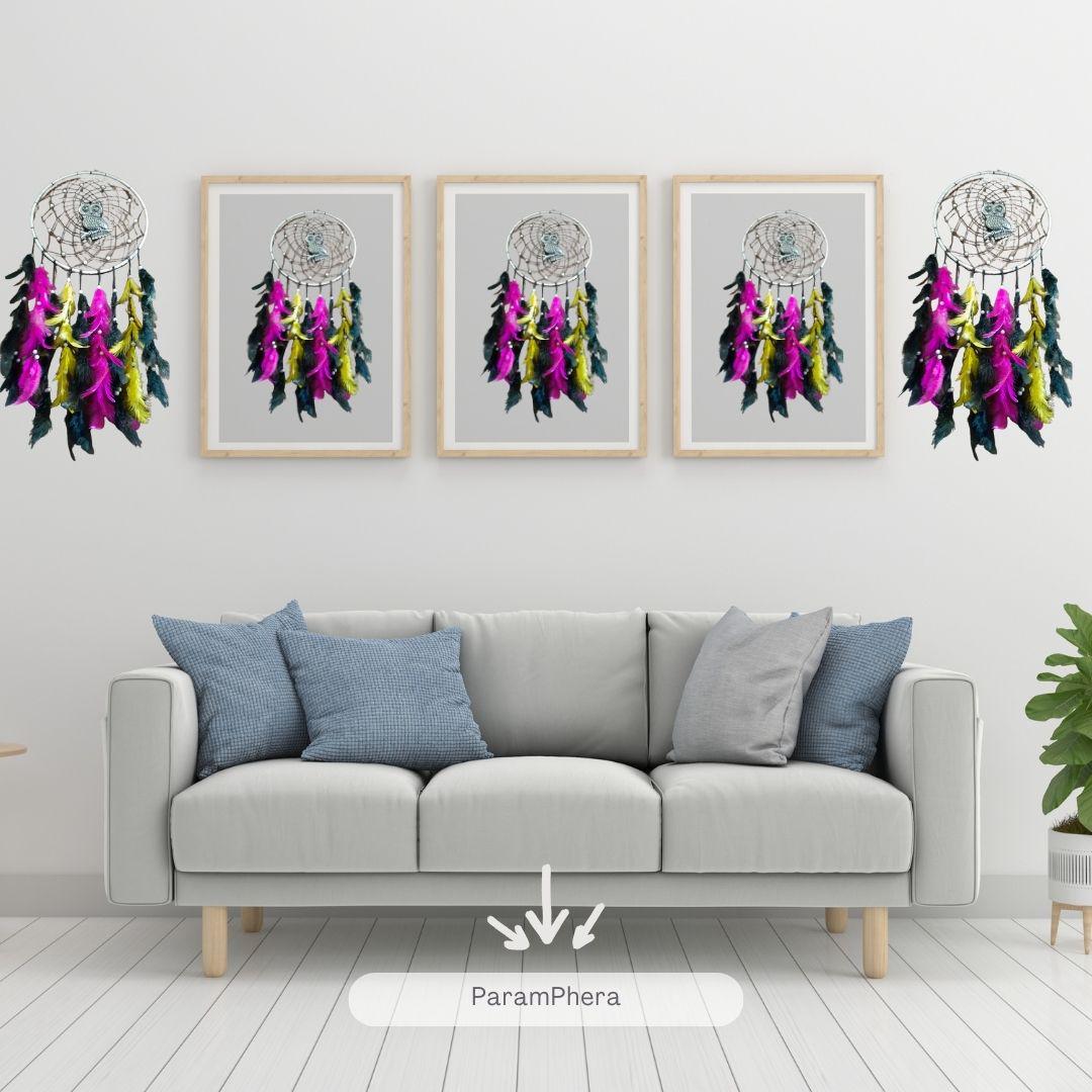 Set of 5 Handmade Owl Dreamcatchers with Feathers | Boho Wall Hanging Decor | Dream Catcher Gift for Home & Bedroom Decoration