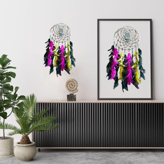 Set of 5 Handmade Owl Dreamcatchers with Feathers | Boho Wall Hanging Decor | Dream Catcher Gift for Home & Bedroom Decoration