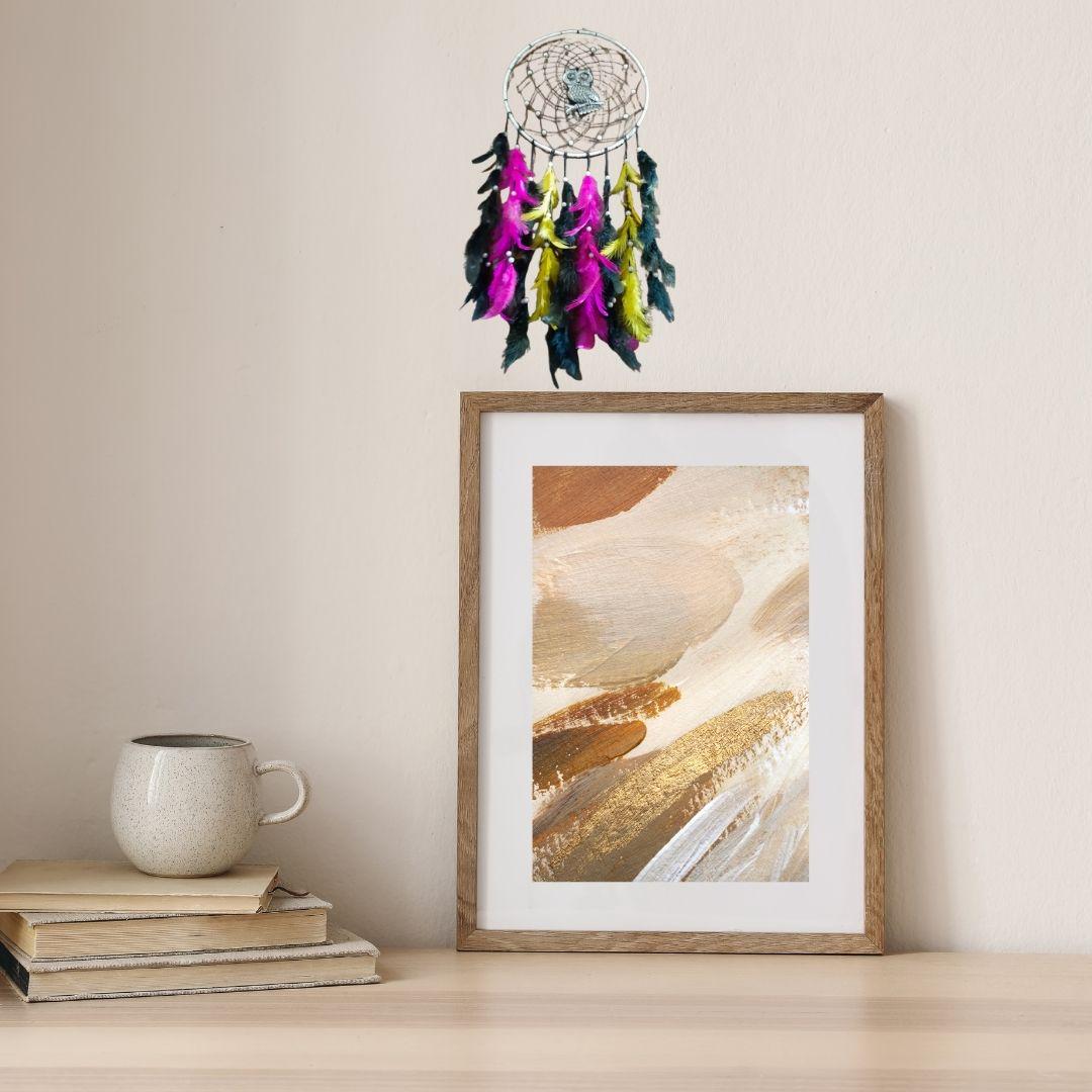 Set of 5 Handmade Owl Dreamcatchers with Feathers | Boho Wall Hanging Decor | Dream Catcher Gift for Home & Bedroom Decoration