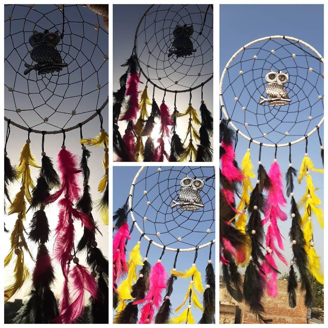 Set of 5 Handmade Owl Dreamcatchers with Feathers | Boho Wall Hanging Decor | Dream Catcher Gift for Home & Bedroom Decoration