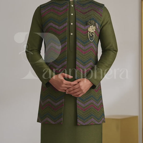 Designer Kurta Pajama with Embroidered Nehru Jacket | Indian Ethnic Set for Men | Wedding, Reception & Festive Wear